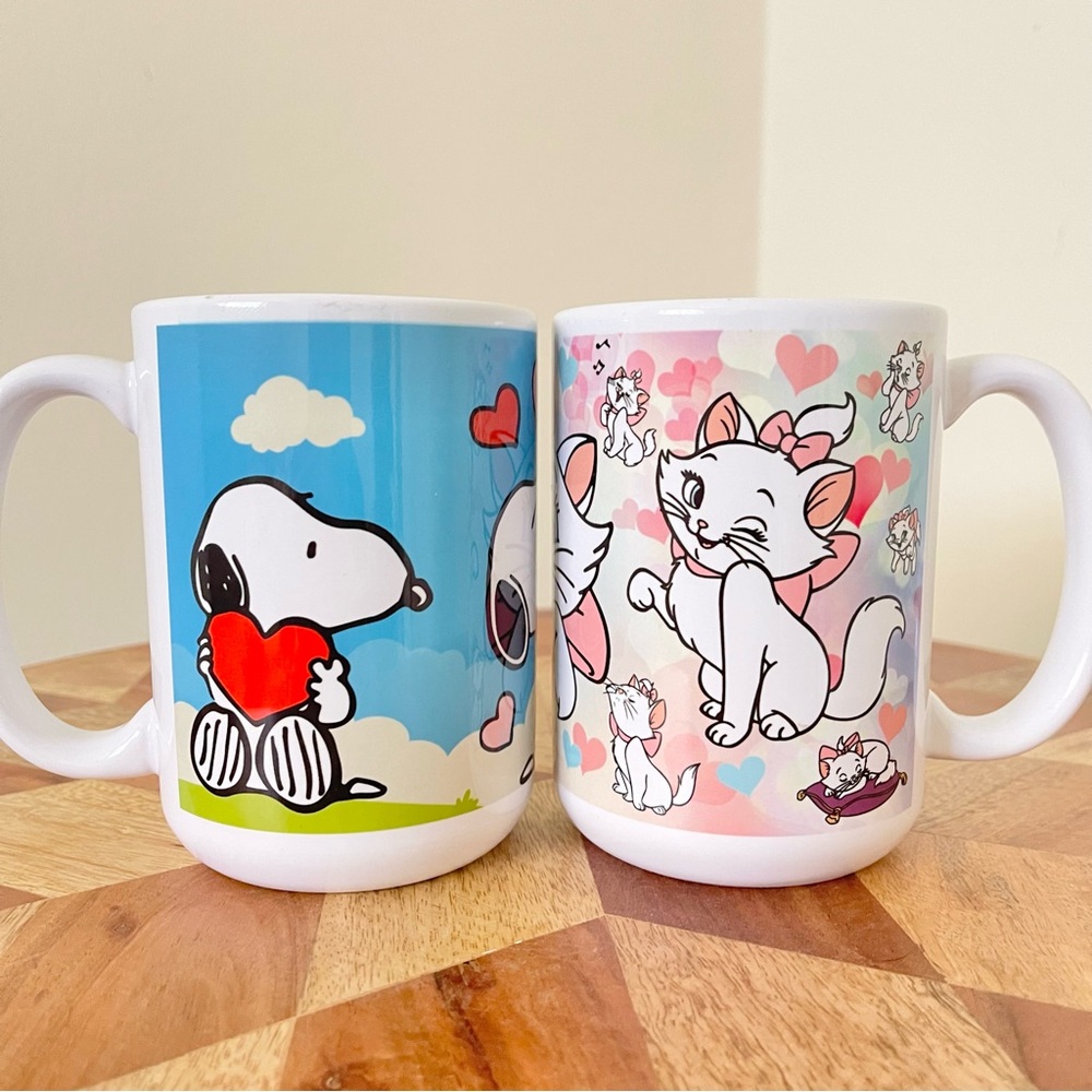 NEW 2 Pcs Fashion Mugs. Disney The Aristocats Marie + Snoopy mugs 15oz cups. - Picture 2 of 3